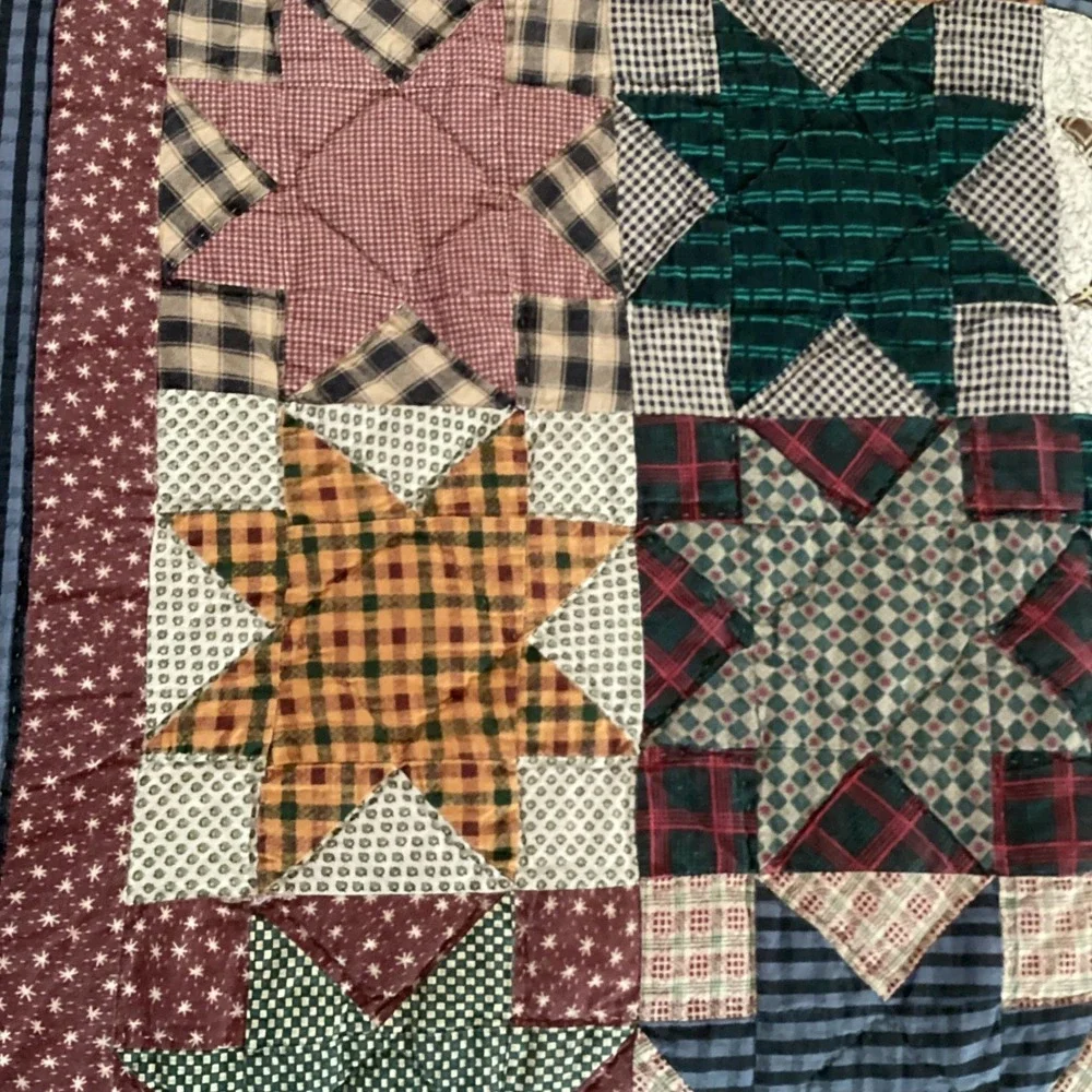 Handmade Patchwork Star Quilt Full Queen 86x96 Rustic Plaid Multi Color Vintage